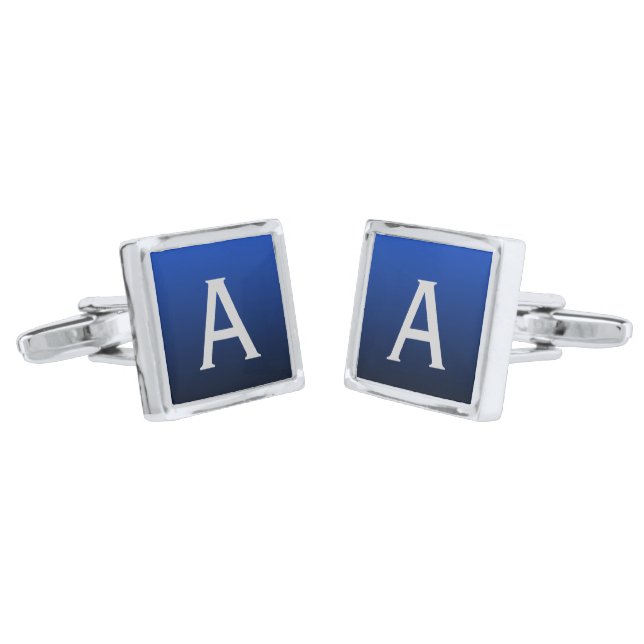 Retro Blue Monogrammed Cuff Links (Angled)