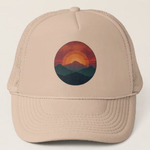 Retro Blue Mountain Sunset   Nature Watercolor Art Trucker Hat
