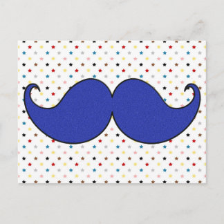 Retro Blue Mustache Moustache Postcard