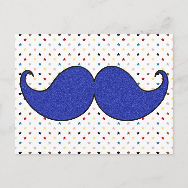 Retro Blue Mustache Moustache Postcard (Front)