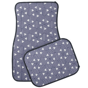 Retro Blue Navy Japan Triangle Geometric Pattern Car Floor Mat
