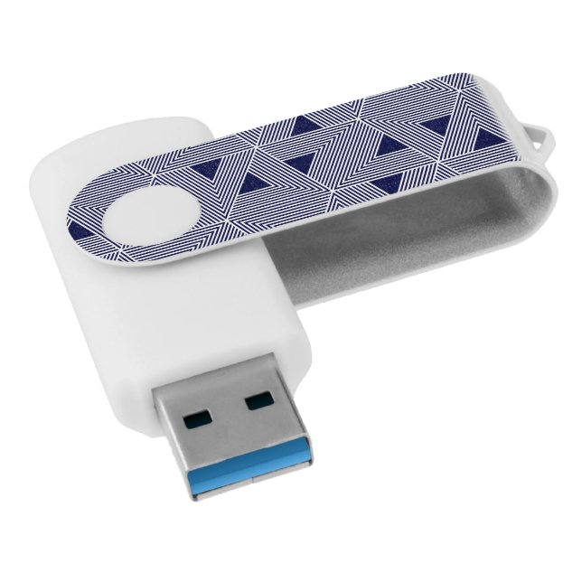 Retro Blue Navy Japan Triangle Geometric Pattern Flash Drive (Angled)