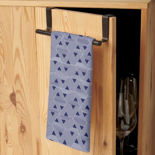 Retro Blue Navy Japan Triangle Geometric Pattern Kitchen Towel