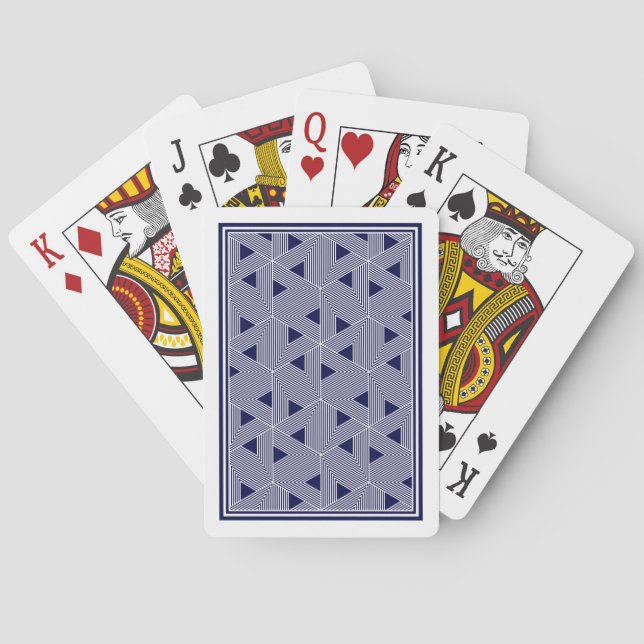 Retro Blue Navy Japan Triangle Geometric Pattern Poker Cards (Back)