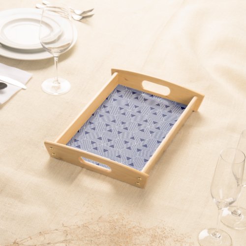 Retro Blue Navy Japan Triangle Geometric Pattern Serving Tray