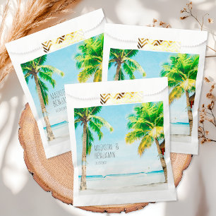 Retro Blue Ocean Beach Palm Trees Tropical Wedding Favor Bag