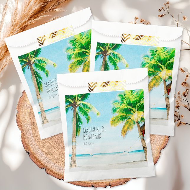 Retro Blue Ocean Beach Palm Trees Tropical Wedding Favor Bag (Creator Uploaded)