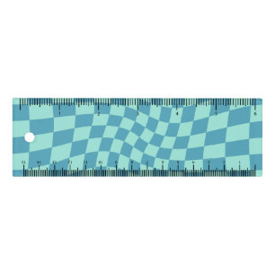 Retro Blue Ocean Groovy Warped Check Checkered    Ruler