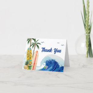 Retro Blue Ocean Wave Surfboard Baby Shower Letterpress Thank You Card