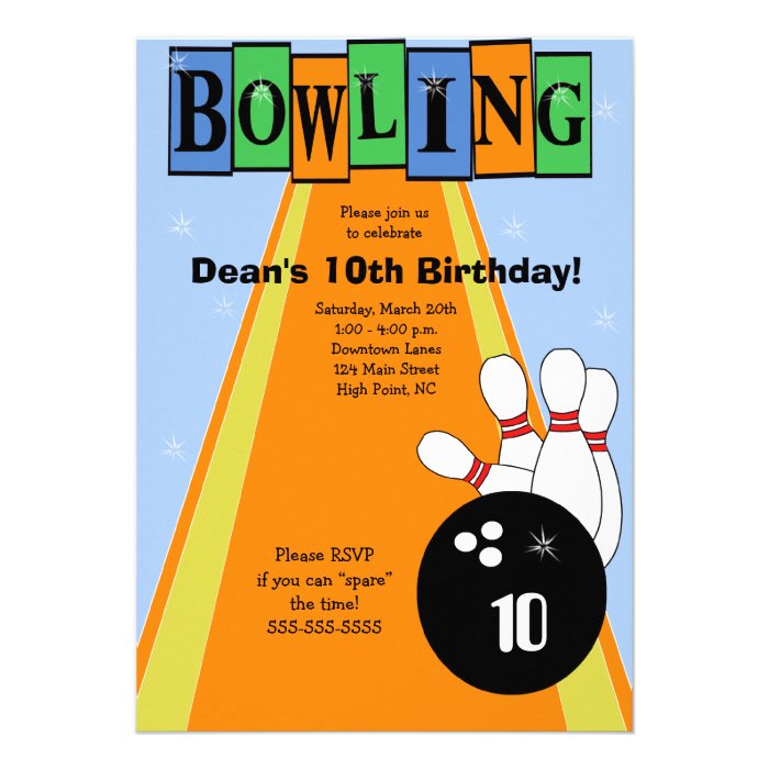 Retro Blue & Orange Birthday Bowling Party Invite