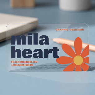 Retro Blue Orange Floral Clear Business Cards