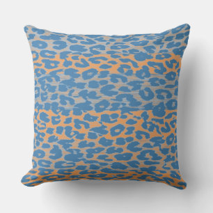Retro Blue Orange Leopard Print Skin Throw Pillow
