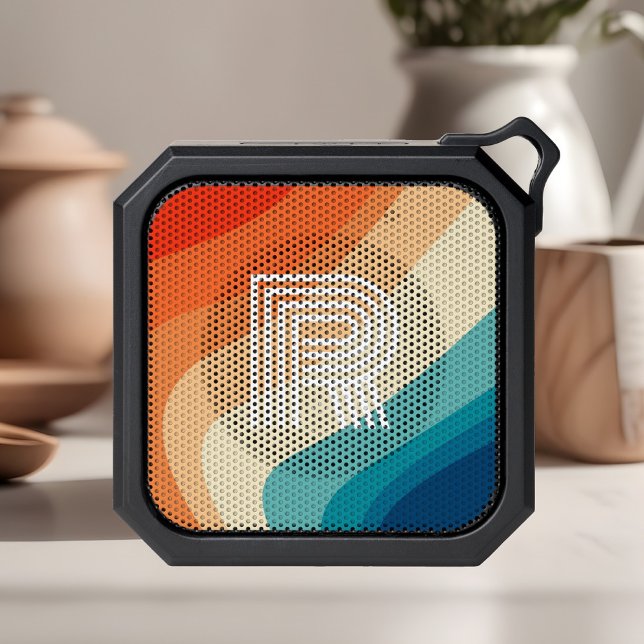 Retro Blue Orange Rainbow 70s Monogram Bluetooth Speaker (Creator Uploaded)