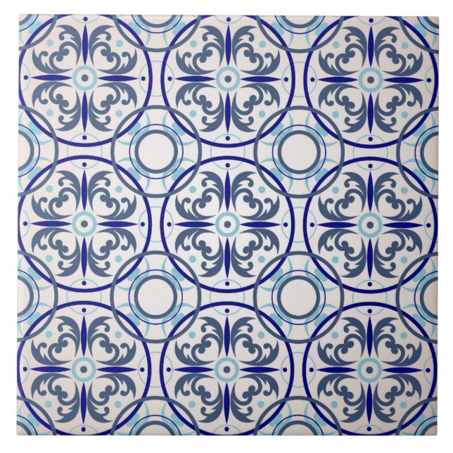 Retro Blue Ornament Pattern Floor Ceramic Tile (Front)