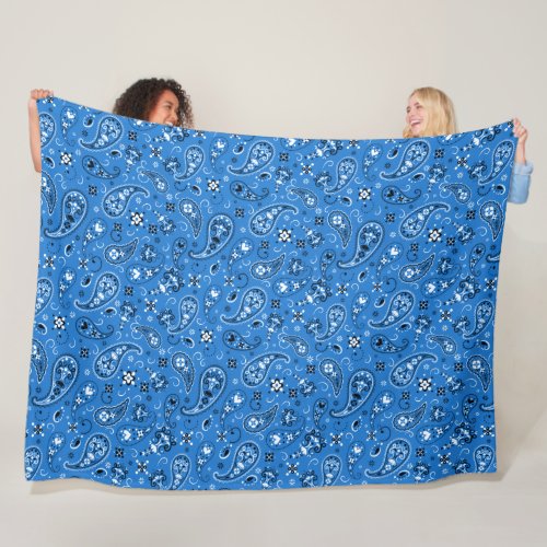 Retro Blue Paisley Bandana Pattern Fleece Blanket
