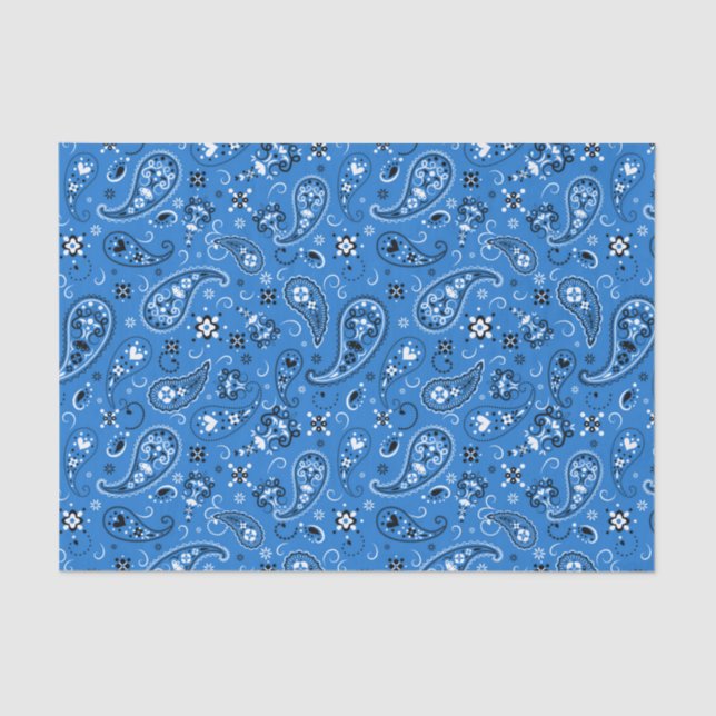 Retro Blue Paisley Bandana Pattern Tissue Paper (Front)