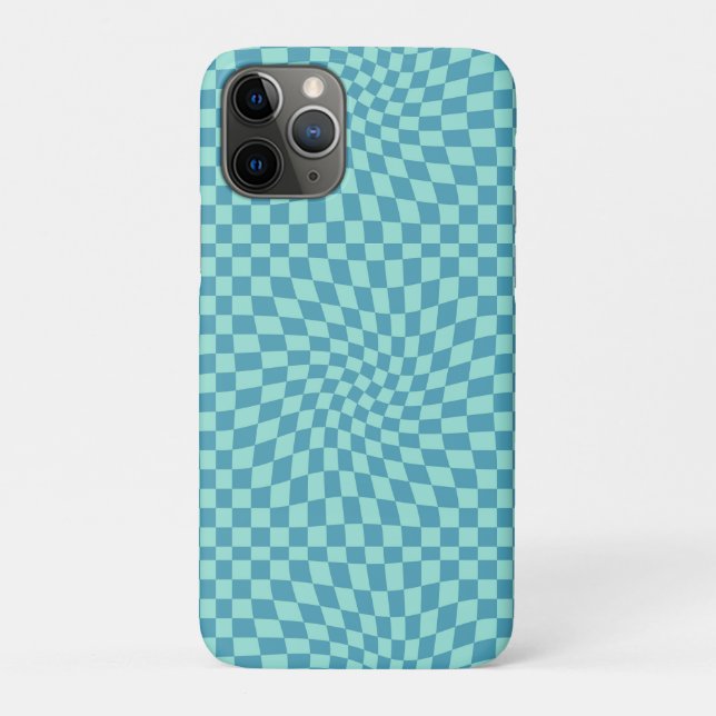 Retro Blue Pastel Warped Checks Checkerboard    Case-Mate iPhone Case (Back)