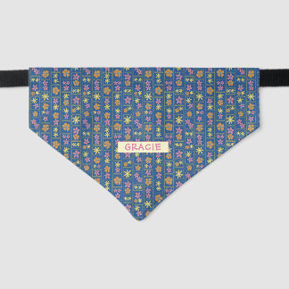 Retro Blue Patchwork Floral Custom Medium Pet Bandana Collar