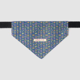 Retro Blue Patchwork Floral Custom Small Pet Bandana Collar