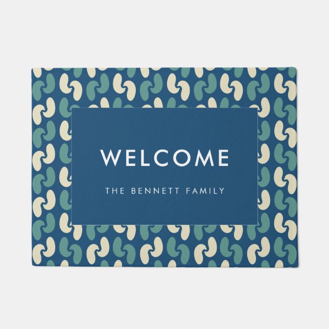 Retro blue pattern doormat (Front)