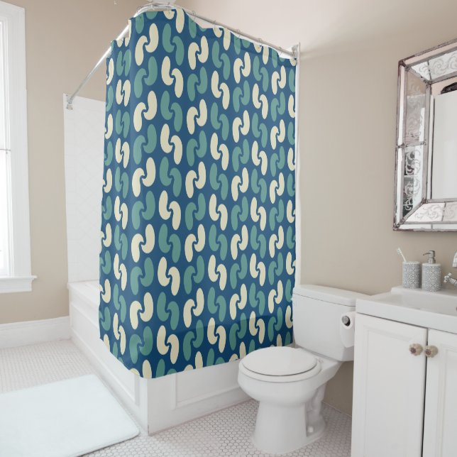 Retro blue pattern shower curtain (In Situ)