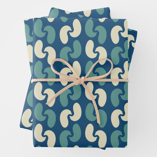 Retro blue pattern wrapping paper sheets (In situ)