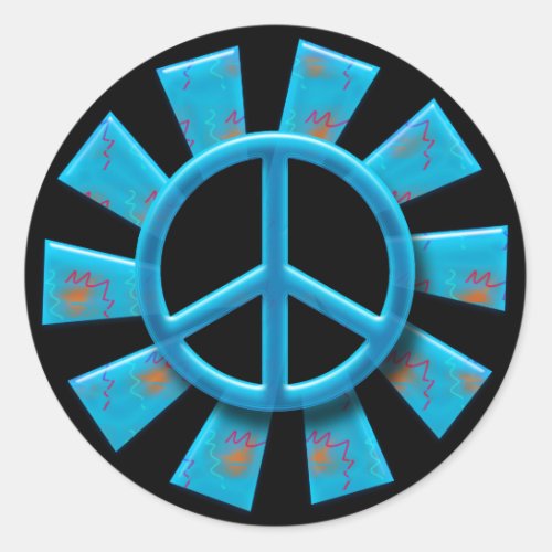 RETRO BLUE PEACE SIGN CLASSIC ROUND STICKER