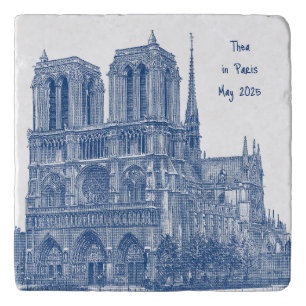 Retro Blue Personalized Notre Dame de Paris Stone Trivet