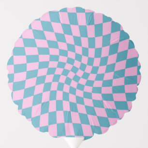 Retro Blue Pink Checks Warped Checkered Balloon