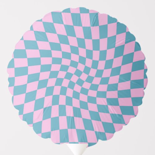 Retro Blue Pink Checks Warped Checkered  Balloon