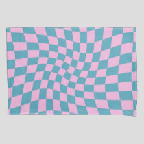 Retro Blue Pink Checks Warped Checkered Dorm Room  Pillow Case