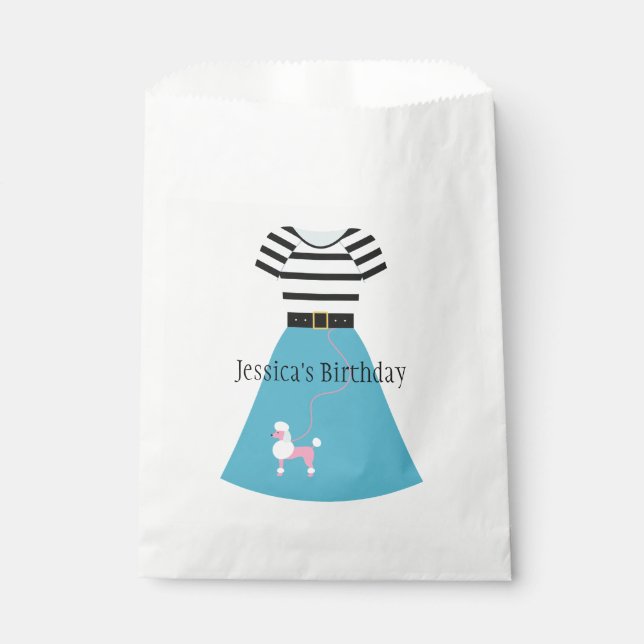 Retro Blue Poodle Skirt Customizable Favor Bag (Front)