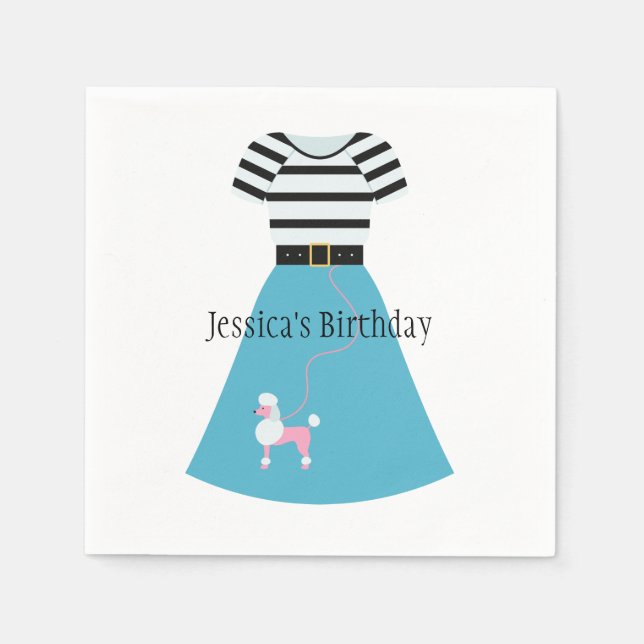 Retro Blue Poodle Skirt Napkins (Front)