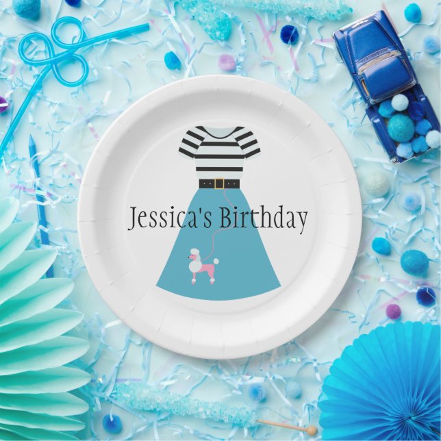 Retro Blue Poodle Skirt Paper Plates (Party)