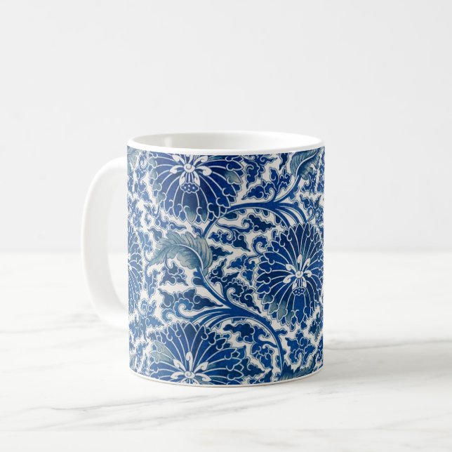 Retro Blue Poppy Ming Dynasty China Coffee Mug (Front Left)