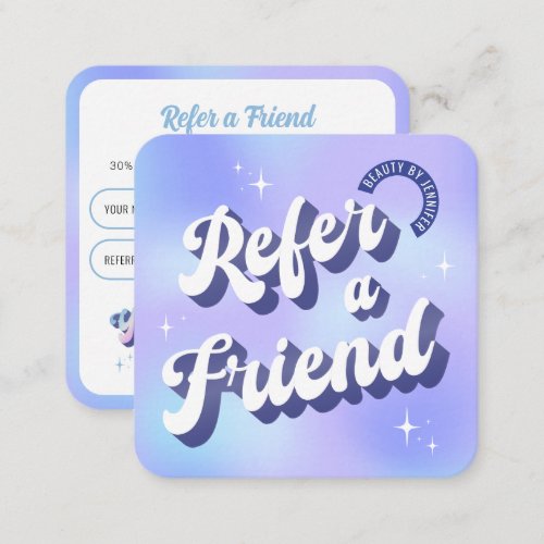 Retro Blue Purple Logo Refer a Friend Beauty Salon Referral Card