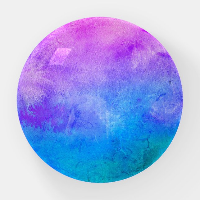 Retro Blue Purple Pink Turquoise Paint Drip TieDye Paperweight (Front)
