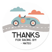 Retro Blue Race Car Birthday Party Favor