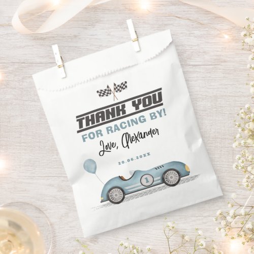 Retro Blue Race Car Fast One 1st Birthday Favor Bag