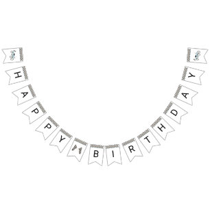 Retro Blue Race Car Ride-On Bunting Flags