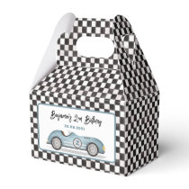 Retro Blue Race Car Two Fast Boy 2nd Birthday Favor Boxes