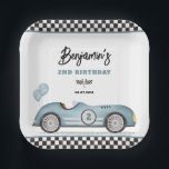 Retro Blue Race Car Two Fast Boy 2nd Birthday Paper Plates<br><div class="desc">Celebrate your little speedster's special day with our charming paper plates, designed exclusively for boys' birthday celebrations. These eye-catching napkins blend vintage charm with playful whimsy, featuring a beautifully illustrated retro race car in a serene shade of dusty blue, accented by matching balloons that add a pop of joy to...</div>