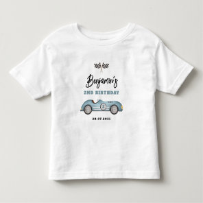Retro Blue Race Car Two Fast Boy 2nd Birthday Toddler T-shirt