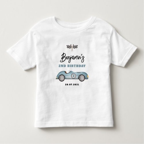 Retro Blue Race Car Two Fast Boy 2nd Birthday Toddler T_shirt