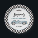 Retro Blue Race Car Two Fast Boy Birthday Paper Plates<br><div class="desc">These eye-catching paper plates blend vintage charm with playful whimsy,  featuring a beautifully illustrated retro race car in a serene shade of dusty blue.</div>