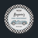 Retro Blue Race Car Two Fast Boy Birthday Paper Plates<br><div class="desc">These eye-catching paper plates blend vintage charm with playful whimsy,  featuring a beautifully illustrated retro race car in a serene shade of dusty blue.</div>