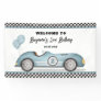 Retro Blue Race Car Two Fast Boy Birthday Welcome Banner