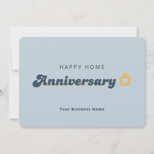 Retro Blue Real Estate Home Anniversary QR Code Card