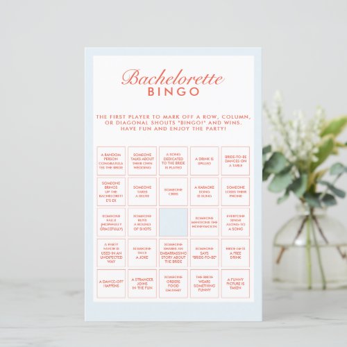 Retro Blue  Red Bachelorette Bingo Game