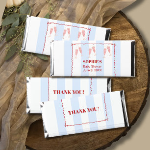 Retro Blue Red Border Brunch & Bubbly Baby Shower Hershey Bar Favors